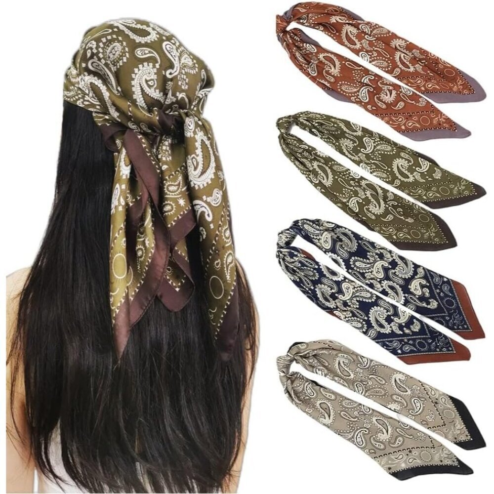 Silk Satin 31.paisley 4 Head Scarf Medium Square Hair Scarf for Women 28 Inches